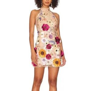 3D Floral embroidered Halter Mini Dress